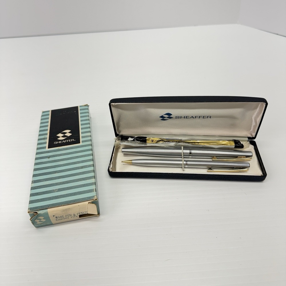 Sheaffer Vintage Brushed Chrome cartridge fill  pen and pencil set in box-404C